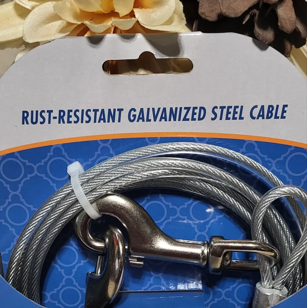 Four Paws NIP Silver Heavy Weight Dog Walk-About Tie-Out Cable 10ft Under 100lbs
